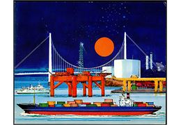 Hempels skibsmaling, illustreret klapkort med både skibe, broer og boreplatform. 