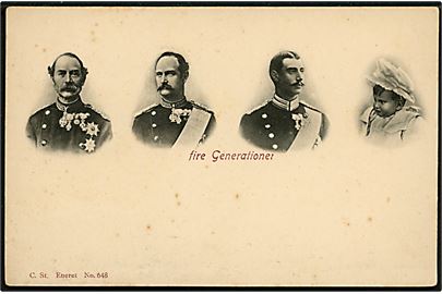 4 royale generationer, kong Chr. IX og prinserne Frederik, Christian og Frederik. Stenders no. 648.