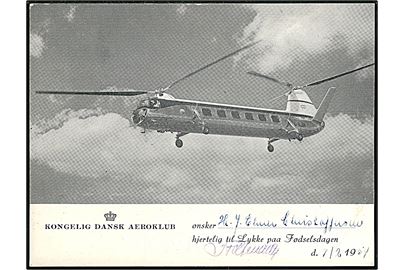 Bristol Aeroplane Company Bristol 173 helikopter G-ALBN. Illustration på Kongelig Dansk Aeroklub fødselsdagskort. Uden adresselinier. Hj.knæk.