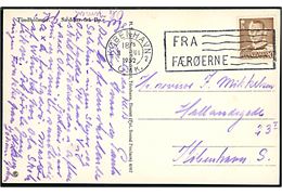 20 øre Fr. IX på brevkort (Tindholmur set fra Bø) annulleret med TMS skibsstempel København OMK.2 / Fra Færøerne d. 8.7.1952 til København.
