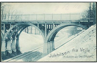 Julehilsen fra Vejle. (Viadukten ved Skyttehuset). Hvidehus Boglade no. 16170 b. (Afrevet mærke). 