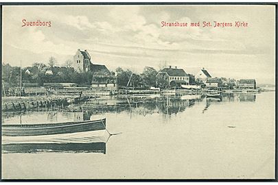 Strandhuse med Sct. Jørgens Kirke, Svendborg. Warburgs Kunstforlag no. 1010. 