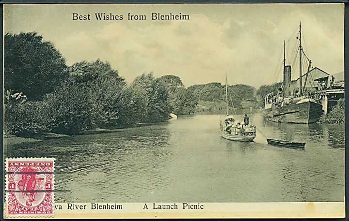 Best Wishes from Blenheim. A Launchs Pinic. Geo E. Perry u/no. 