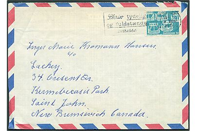 90 øre Nordens Dag single på luftpostbrev fra Kolding d. 9.8.1971 til St. John, Canada.