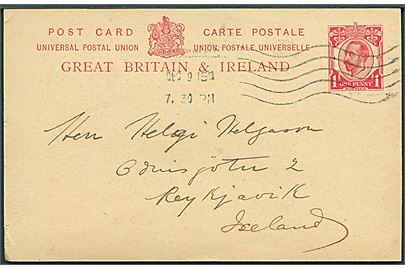 1d George V helsagsbrevkort fra London d. 9.12.1915 til Reykjavik, Island. Uden censur.