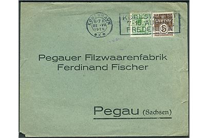 5 øre Bølgelinie og 25 øre Chr. X på brev fra København d. 22.7.1926 til Pegau, Tyskland.