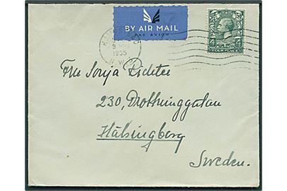 4d George V single på luftpostbrev fra Hampstead d. 9.11.1935 til Hälsingborg, Sverige.