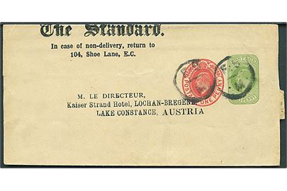 ½d og 1d Edward VII provisorisk helsagskorsbånd fra avisen The Standard annulleret med F.S.M. til Lake Constance, Østrig.