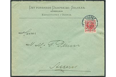 10 øre Fr. VIII med perfin (Malteser-kors) på firmakuvert fra Det Forenede Danpskibs-Selskab i Odense d. 2.3.1910 til Assens.