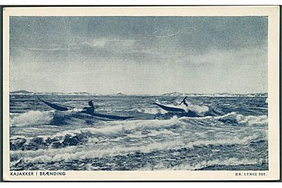 Kajakker i Brænding. Kr. Lynge Fot. Eagle post card view Co. u/no. 