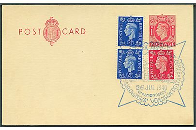 1d George VI helsagsbrevkort opfrankeret med 1d og 2½d (par) George VI annulleret med særstempel fra de tjekkiske eksilstyrker i England d. 26.7.1940. Uadresseret.