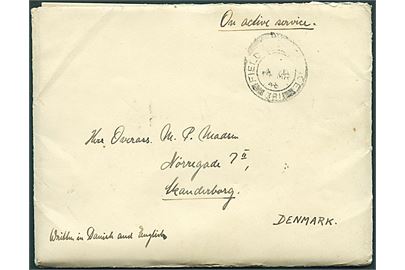 Ufrankeret britisk feltpostbrev fra dansk tolk ved de britiske styrker i Itzehoe stemplet Field Post Office 381 d. 14.3.1946 til Skanderborg. Fuldt indhold.