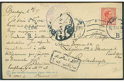 10 øre Chr. X på brevkort (København, Tivoli) fra Kjøbenhavn d. 31.5.1917 til danske legation i Constantinopel, Tyrkiet. Tyrkisk censur.