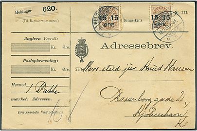 15/24 øre Provisorium (2) på adressebrev for pakke fra Helsingør d. 18.9.1906 til Kjøbenhavn.