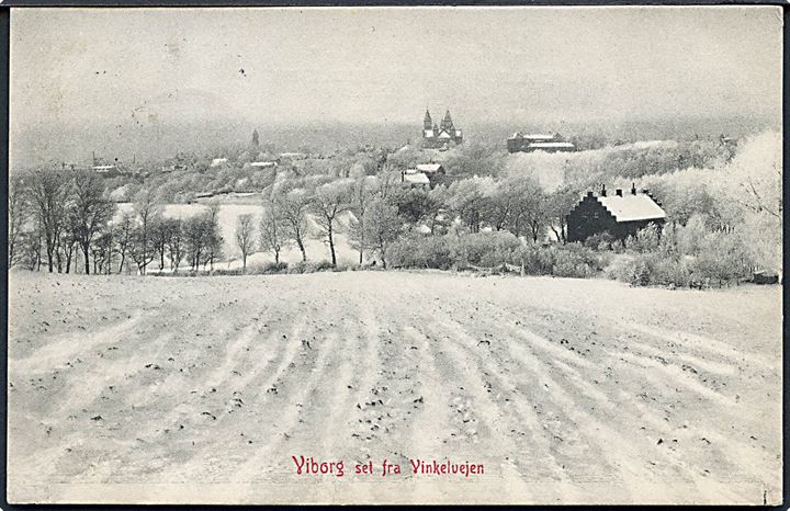 Viborg i sne, set fra Vinkelvejen. Warburgs Kunstforlag no. 923. 