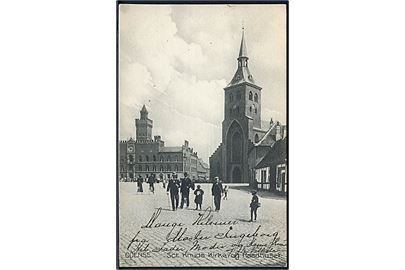 Odense. Sct. Knuds Kirke og Raadhuset. Stenders no. 7191. 