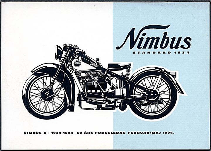 Motorcykel. Nimbus Standard 1934. 60 års fødselsdag Februar / Maj 1994. Reklamekort. Uden adresselinier. Go - Card no. 986. 