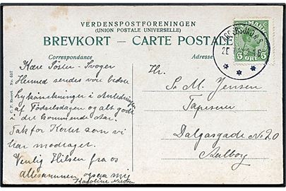 5 øre Chr. X på brevkort annulleret med brotype IIIb Aggersund b.S. d. 2.11.1914 til Aalborg. Stempel leveret d. 24.10.1914 - svag læselig datoindstilling.