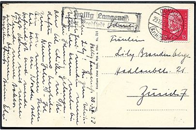15 pfg. Hindenburg på brevkort (Hallig Langeness) annulleret Ockholm (kr. Husum) og sidestemplet Hallig Langeness über Bredstedt (Schleswig)” til Zürich, Schweiz.