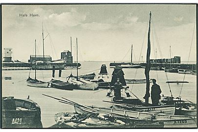 Hals, havneparti med fiskefartøjer. F.C.M. no. 3244. Kvalitet 9