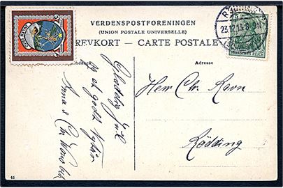 5 pfg. Germania på lokalt julekort stemplet Rödding (Schleswig) d. 23.12.1913 med Jernfonden Julemærke 1913.