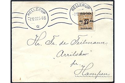 27/68 øre provisorium single på overfrankeret brev fra Hellerup d. 7.12.1922 til Hampen.