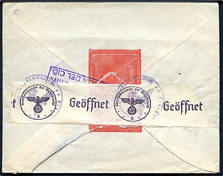 70 cts. Isabelle på brev fra Burriana d. 10.3.1942 til Brussel, Belgien. Lokal spansk censur fra Valencia og åbnet af tysk censur i München.