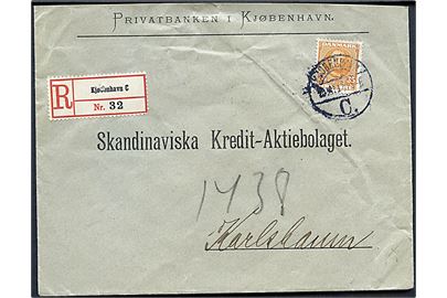 35 øre Fr. VIII single på anbefalet brev fra Kjøbenhavn C. d. 2?.10.1913 til Karlshamn, Sverige.