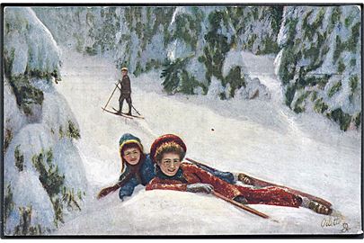 Winter Sports A Fall. Raphael Tuck & Sons Oilette no. 7828. 