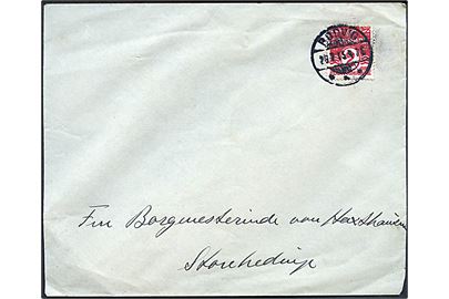 2 øre Bølgelinie single på lokal tryksag fra Rødvig d. 28.7.1915 til Storehedinge.