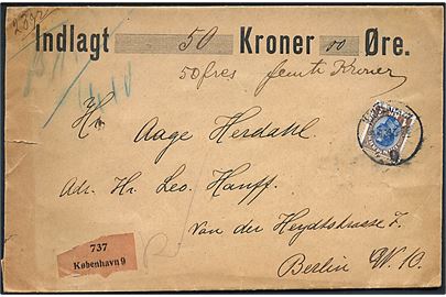 1 kr. Chr. X single på værdibrev fra Kjøbenhavn d. 13.10.1923 til Berlin, Tyskland.