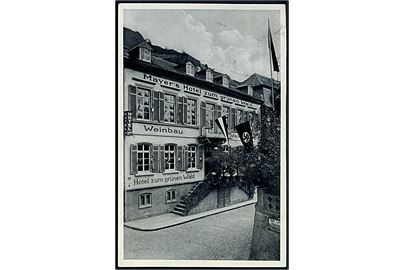 Tyskland. Kaub. Mayer's Hotel zum grünen Wald. Reklamekort. P. Zeil u/no. 