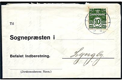 10 øre Bølgelinie på lokalt korrespondancekort mærket Befalet Indberetning i Lyngby d. 21.3.1925.
