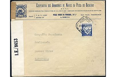 1$75 single på overfladebrev fra Lissabon d. 21.10.1942 til Buenos Aires, Argentina. Åbnet af britisk censur på Trinidad PC90/ I.E./8653. Ank.stemplet i Buenos Aires d. 2.3.1943.