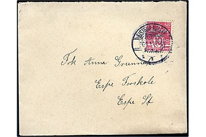 10 øre Bølgelinie på brev annulleret med brotype Ia Eistrup Holdepl. d. 30.4.1914 til Espe. Godt stempel.