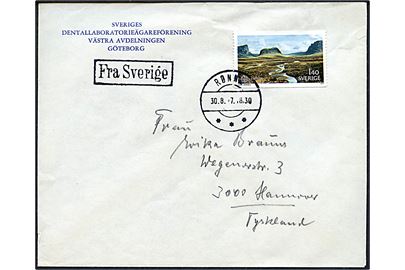 1,40 kr. Europa udg. på skibsbrev annulleret Rønne d. 30.8.1977 og sidestemplet Fra Sverige til Hannover, Tyskland.