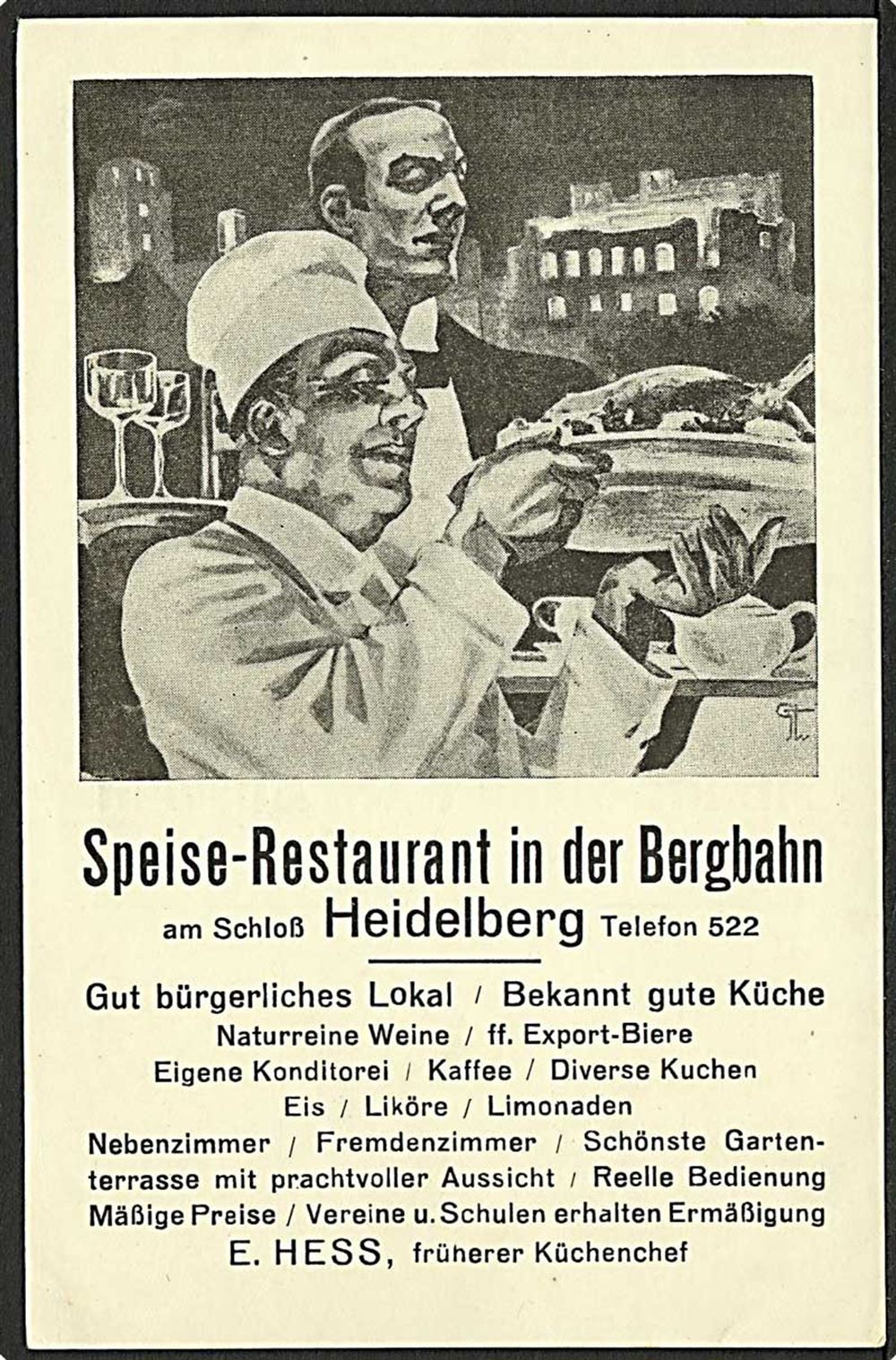 Heidelberg Tyskland Kort Reklamekort for restaurant paa Schloss Heidelberg Tyskland U no Heidelberg Tyskland Kort