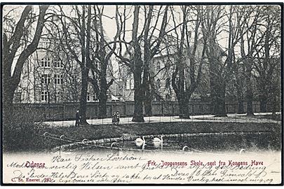 Odense. Frk. Jørgensens Skole, set fra Kongens Have. Stenders no. 282. 