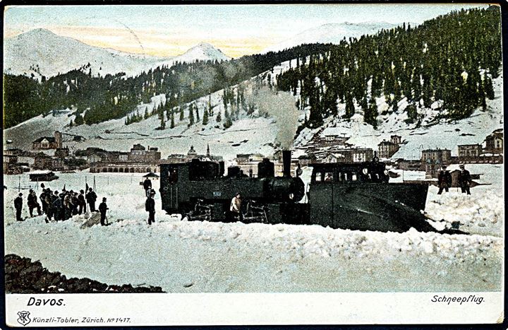 Schweiz, Davos, damptog med sneplov. Künzli-Tobler no. 1417.