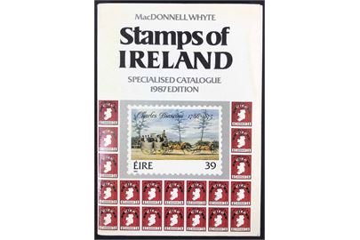 Stamps of Ireland - Specialised catalogue af MacDonnell Whyte. 128 sider med transparent til bestemmelse af overtryk.  