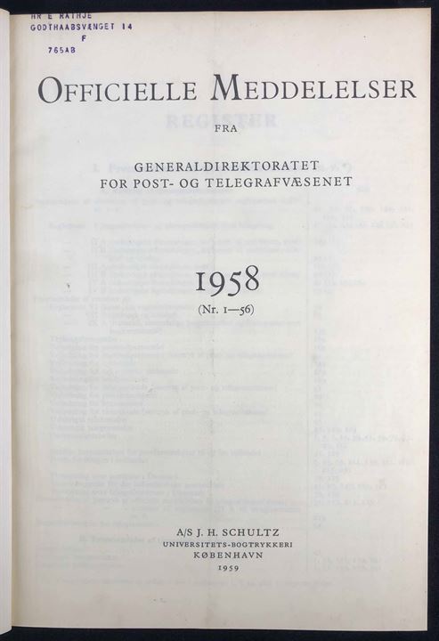 Officielle Meddelelser fra Generaldirektoratet for Post- og Telegrafvæsenet. 1958. Indbundet årgang 242 sider.