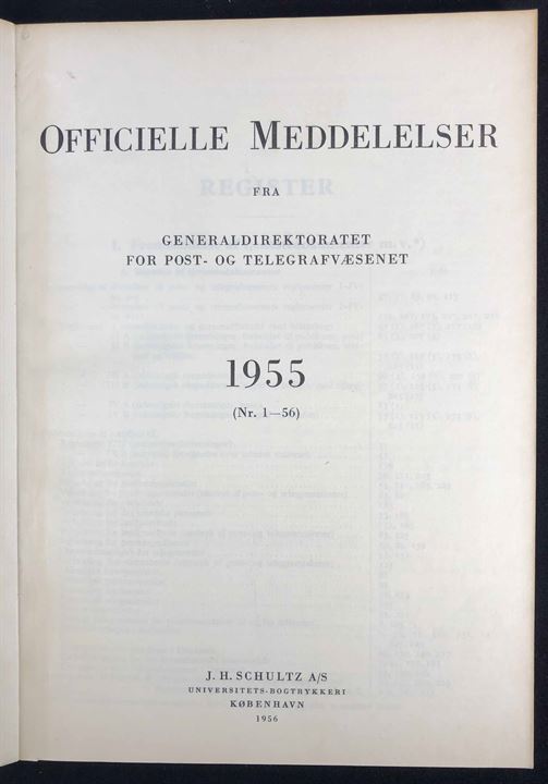 Officielle Meddelelser fra Generaldirektoratet for Post- og Telegrafvæsenet. 1955. Indbundet årgang 236 sider.