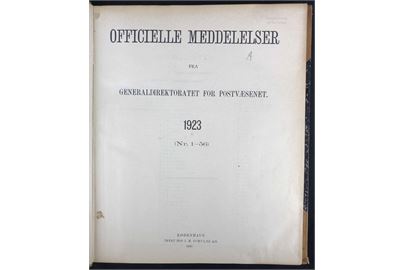 Officielle Meddelelser fra Generaldirektoratet for Postvæsenet. 1923. Indbundet årgang 218 sider.