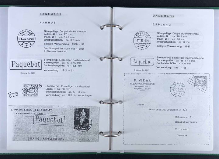 Island - Fremde Anlandestempel auf Islandpost af Heinrich Schilling. Illustreret håndbog over udenlandske annulleringer på islandske frimærker/helsager. Løsblade i ringbind.