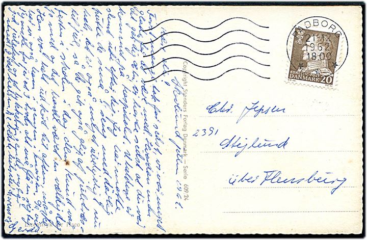 20 øre Fr. IX på GRÆNSEPORTO frankeret brevkort fa Padborg d. 21.12.1962 til Stejlund pr. Flensburg, Tyskland.
