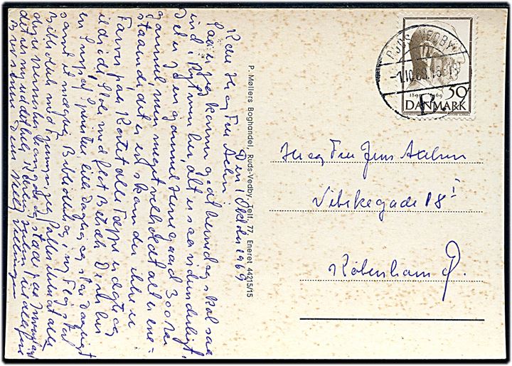 50 øre Fr. IX 70 på brevkort annulleret med brotype Vc Ruds Vedby B. d. 1.10.1968 til København.