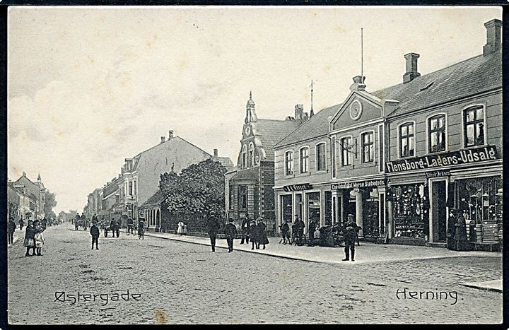 Herning. Østergade med Flensborg Lagers Udsalg mf.  Flensborg Lager u/no.