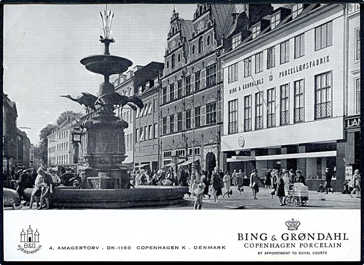 Købh., Amagertor med Storkespringvandet. Reklamekort for Bing & Grøndahl. B&G u/no. 