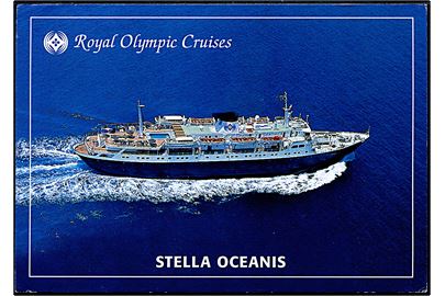 Stella Oceanis, M/S, Royal Olympic Cruises. Græsk frankeret og sendt som skibspost fra København med stempel Høje Taastrup Postcenter d. 11.66.1998 og sidestemplet PAQUEBOT til Aschaffenburg, Tyskland.