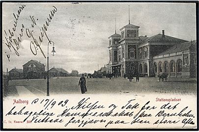 Aalborg jernbanestation og stationspladsen. Stenders no. 328. 